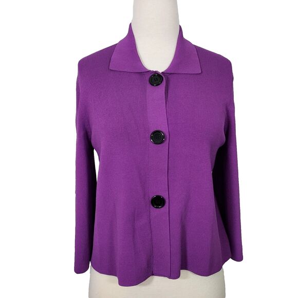 Kenar Cardigan Jacket Snap Front Stretch Purple 3/4 Sleeve Womens Size Medium - Picture 1 of 13